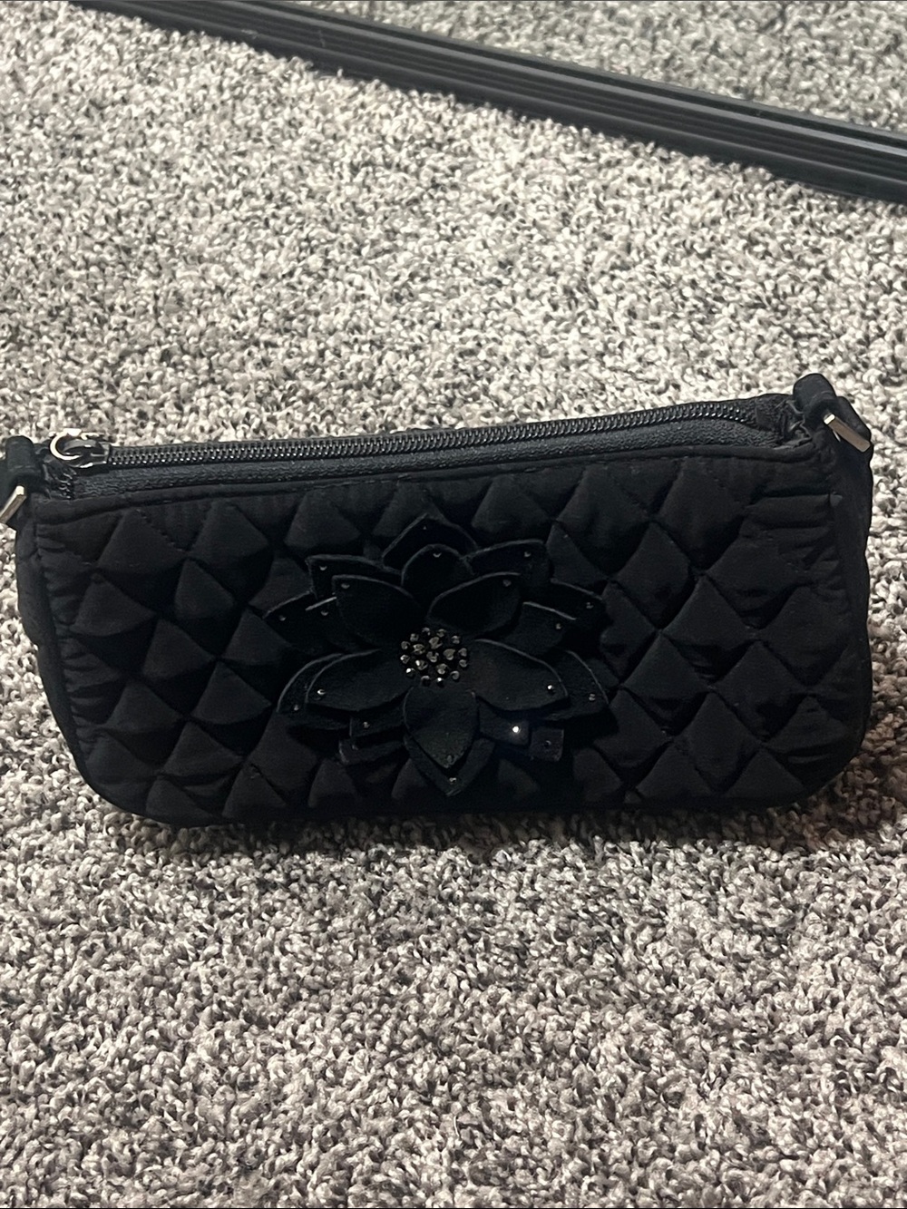 Vera Bradley Black Quilted Floral Applique Wristlet